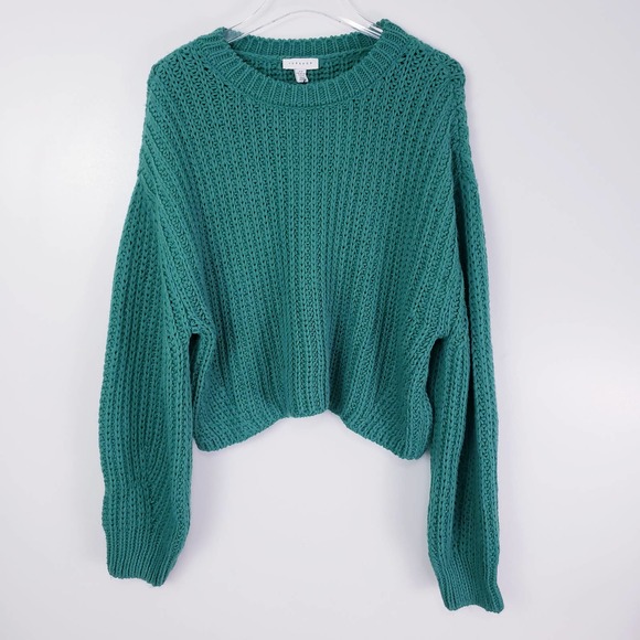 Topshop Sweaters - Topshop Green Crew Neck Crop Chunky Knit Sweater